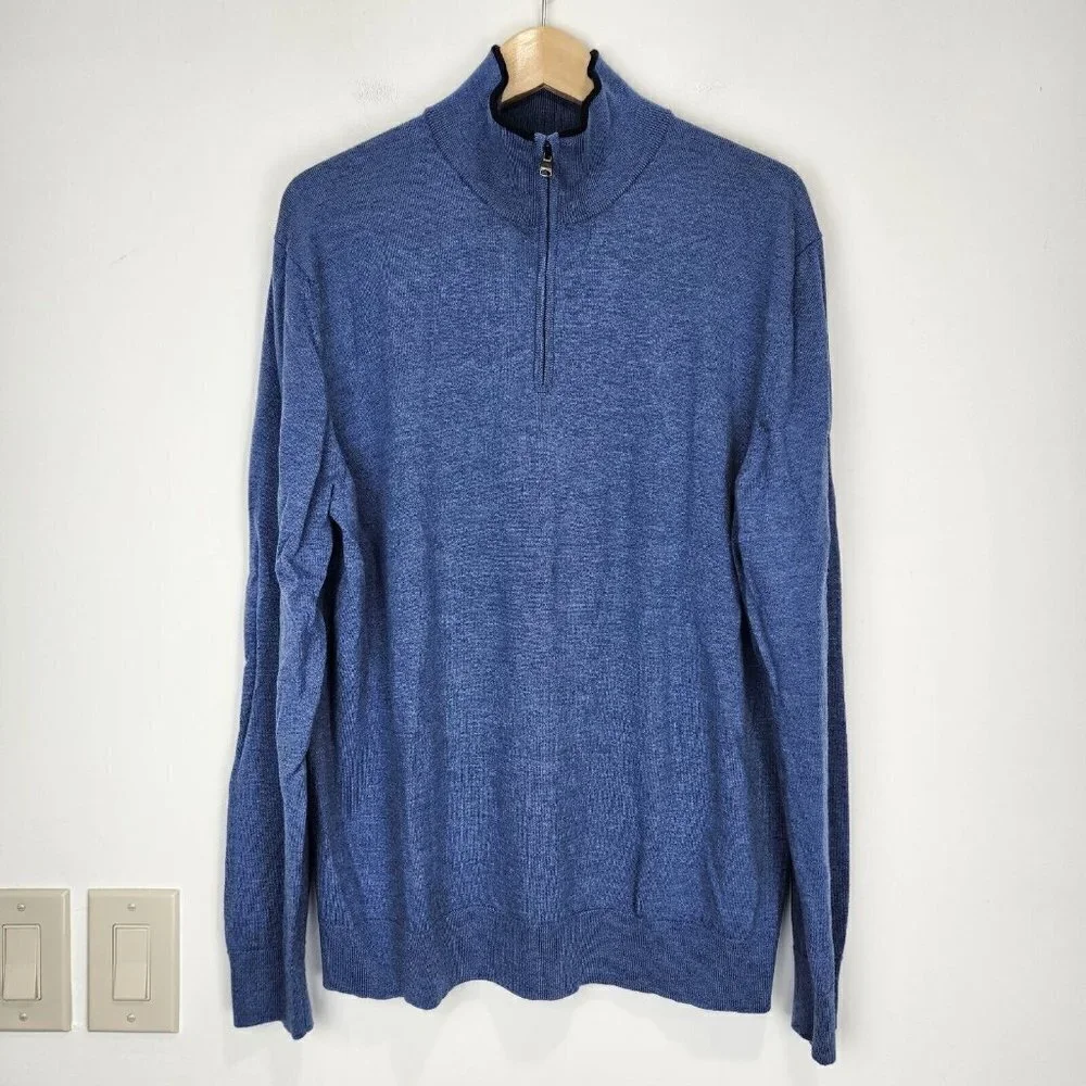 Banana Republic Italian Merino Half Zip Sweater Mens XL‎ Blue Long Sleeve